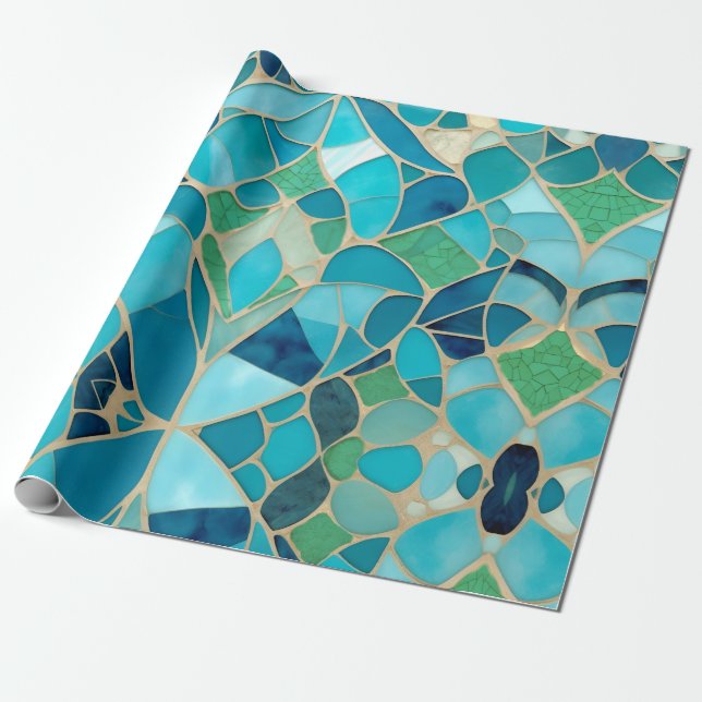 Papier Cadeau Mosaïque Abstraite turquoise de style Art déco (Déroulé)