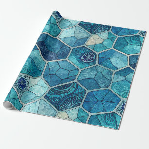Papier Cadeau Mosaique bleue océanique à motif irrégulier – Poly