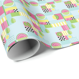 Papier Cadeau Mosaïque colorée estivale, kiwi de pastèque