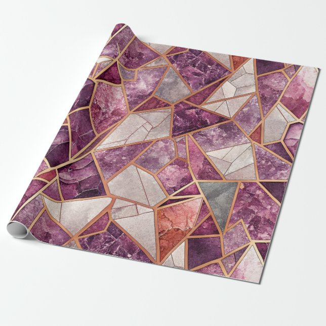 Papier Cadeau Mosaïque d'améthyste – Verre fissuré - Violet (Déroulé)