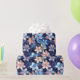 Papier Cadeau Mosaïque de fleurs bleues et roses en verre élégan