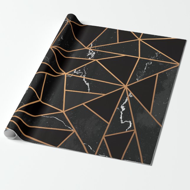 Papier Cadeau Mosaïque de marbre noir et doré (Déroulé)