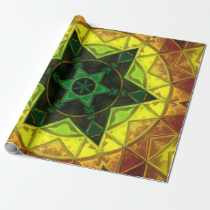 Papier Cadeau Mosaïque Kaleidoscope Fleur vert et jaune