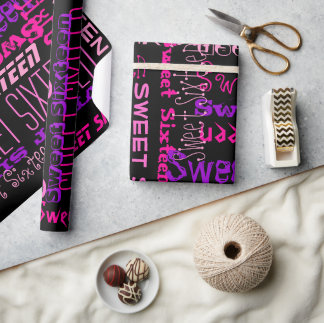 Papier Cadeau Mot Sweet sixteen rose