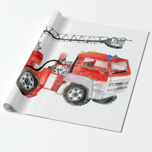 Papier Cadeau Moteur à incendie rouge, illustration de camion 