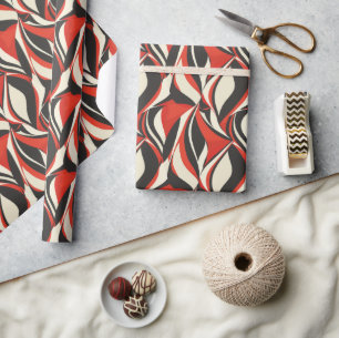 Papier Cadeau Motif 2D Abstrait en gras avec rouge, noir, crème