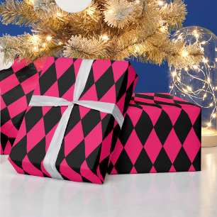 Papier Cadeau Motif à carreaux diamants Harlequin noir rose
