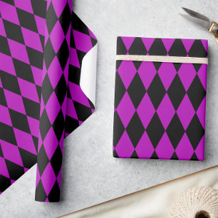 Papier Cadeau Motif à carreaux diamants Harlequin noir violet 