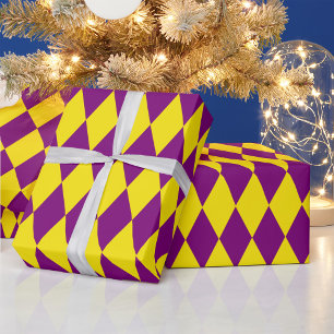 Papier Cadeau Motif à carreaux en arlequin violet et jaune 