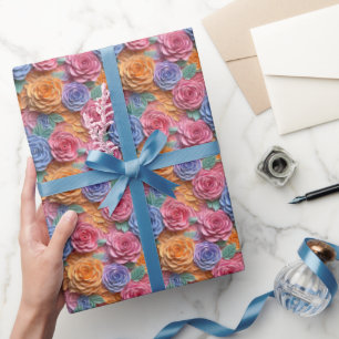 Papier Cadeau Motif à carreaux fleuris trois degrés colorés