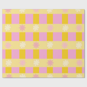 Papier Cadeau Motif à carreaux floraux colorés rétro
