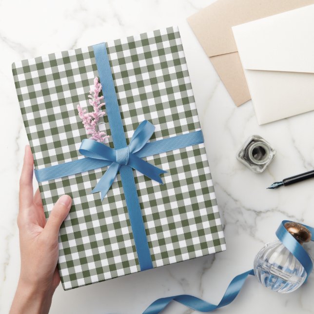 Papier Cadeau Motif à carreaux gingham vert olive (Cadeaux)