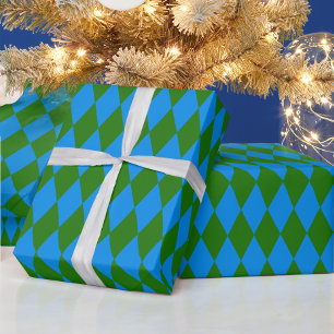 Papier Cadeau Motif à carreaux Harlequin bleu vert