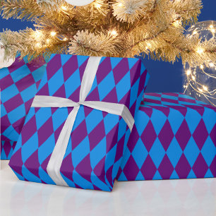 Papier Cadeau Motif à carreaux Harlequin bleu violet 