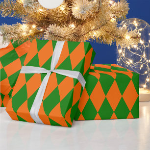 Papier Cadeau Motif à carreaux Harlequin orange et vert