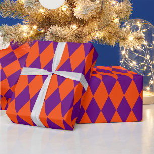 Papier Cadeau Motif à carreaux Harlequin orange et violet