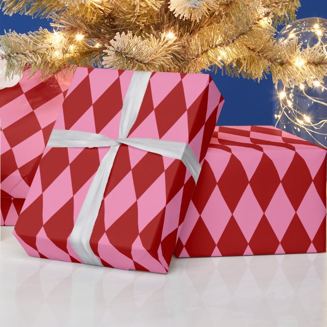 Papier Cadeau Motif à carreaux Harlequin rose rouge  (Créateur téléchargé)