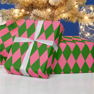 Papier Cadeau Motif à carreaux Harlequin vert rose 