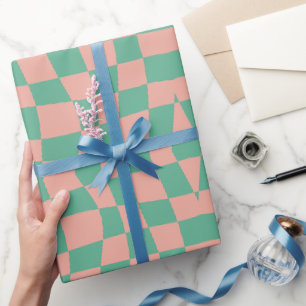 Papier Cadeau Motif à carreaux ondulés aqua rose rétro Circus 70