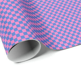 Papier Cadeau Motif à carreaux rétro rose et bleu vif et audacie