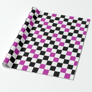 Papier Cadeau Motif à carreaux violet noir et blanc 