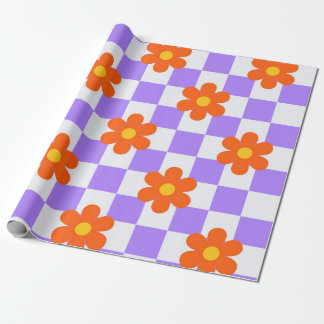 Papier Cadeau Motif à carreaux violets avec fleur orange