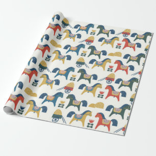 Papier Cadeau Motif à cheval inspiré de l'art scandinave. 