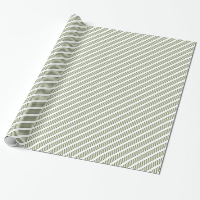 Papier Cadeau Motif à cinq bandes vert et blanc olive (Déroulé)