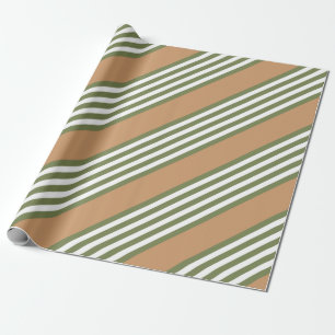 Papier Cadeau Motif à cinq bandes vert olive et blanc avec bronz