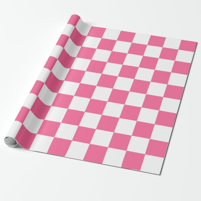 Papier Cadeau Motif À damiers chèque rose blanc (Déroulé)
