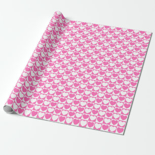 Papier Cadeau Motif À damiers rose et blanc aux coeurs