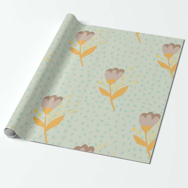 Papier Cadeau Motif à doodle fleur folk sans soudure. Main d (Déroulé)