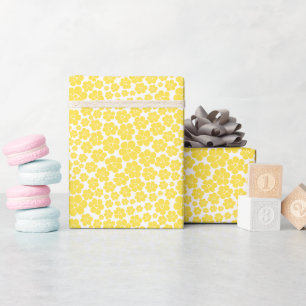 Papier Cadeau Motif à fleurs - Citron jaune et blanc