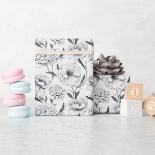 Papier Cadeau Motif à fleurs de pivoine monochrome