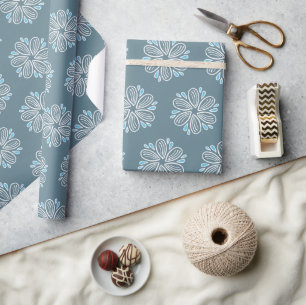 Papier Cadeau Motif à fleurs en bleu et blanc