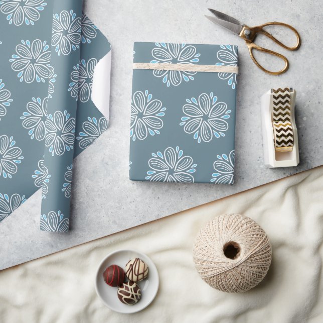Papier Cadeau Motif à fleurs en bleu et blanc (Artisanat)