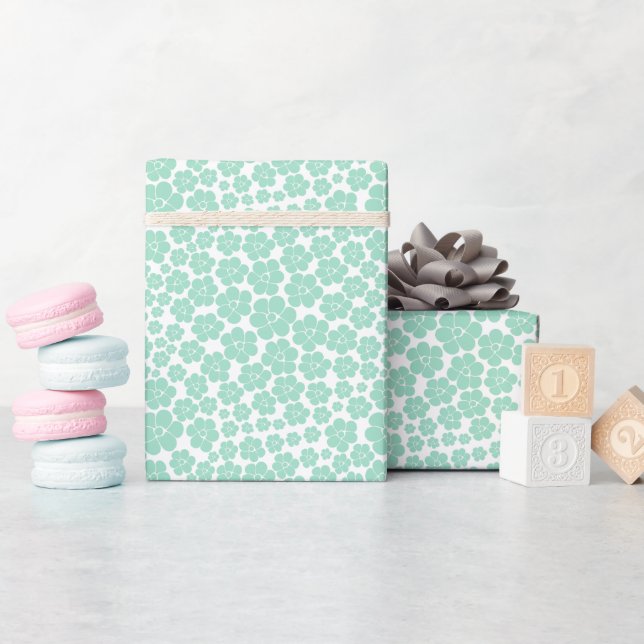 Papier Cadeau Motif à fleurs - Vert (Monnaie) (Baby Shower)