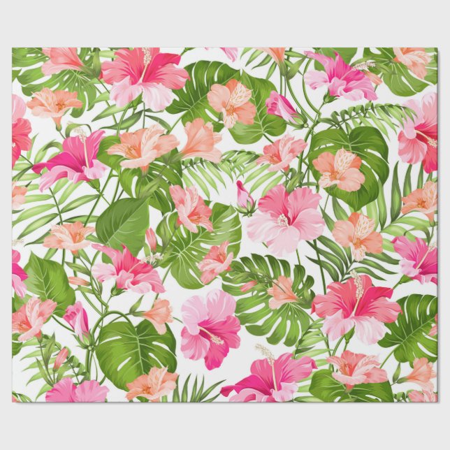 Papier Cadeau Motif à hibiscus palm monstère tropicale (Couture)