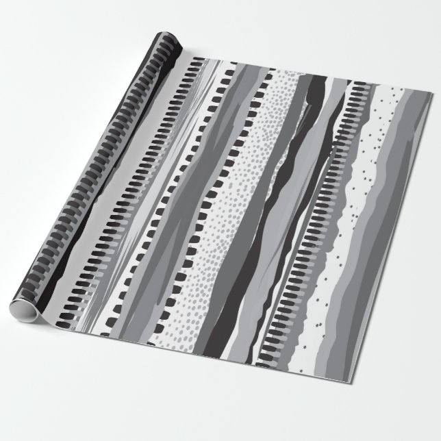 Papier Cadeau Motif à main en noir et blanc (Déroulé)