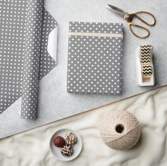 Papier Cadeau Motif À petits pois cool Gris Et Blanc (Artisanat)