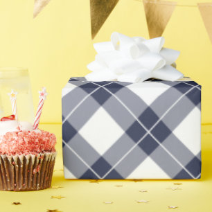 Papier Cadeau Motif à plaid bleu et blanc de la marine diagonale