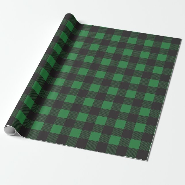 Papier Cadeau Motif à plaid de Buffalo noir vert (Déroulé)