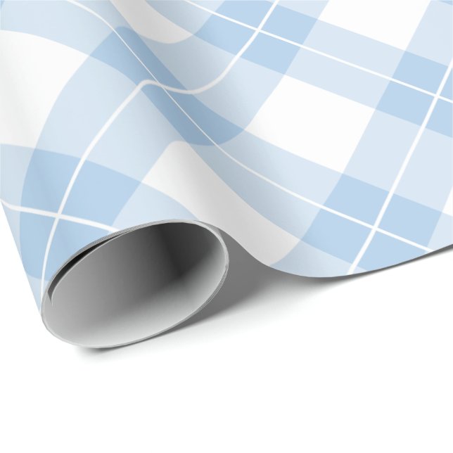 Papier Cadeau Motif à plaid diagonale bleu clair et blanc (Coin rond)