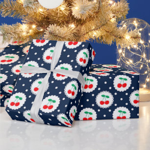Papier Cadeau Motif à points cerise – Cadeau et décoration rétro