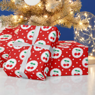 Papier Cadeau Motif à points cerise – Cadeau et décoration rétro