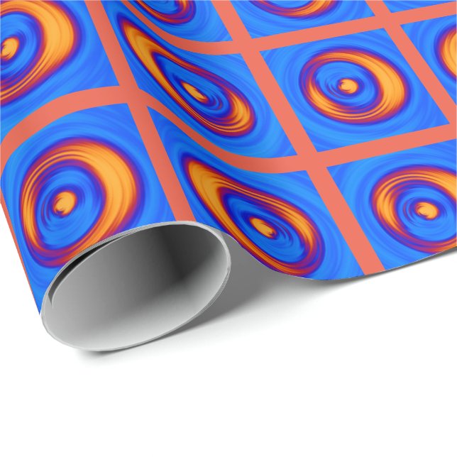 Papier Cadeau Motif à points orange et bleu funky joyeux (Coin rond)