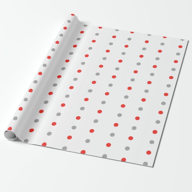 Papier Cadeau Motif à points polka rouge et gris (Déroulé)