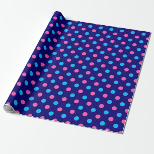 Papier Cadeau Motif à pois bleu marine rose cyan
