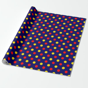Papier Cadeau Motif à pois bleu marine rouge jaune