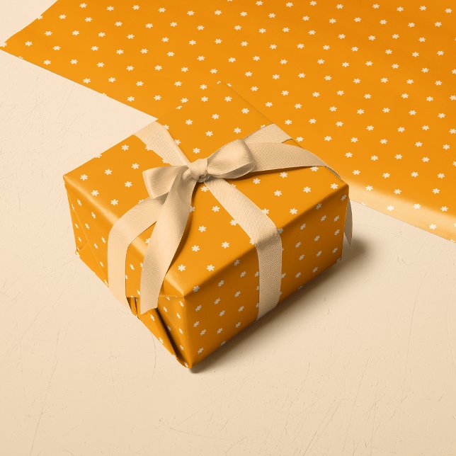 Papier Cadeau Motif à pois de fleurs de pissenlit orange chaud D (Warm Orange Ditsy Flower Polka Dots Pattern Wrapping Paper)